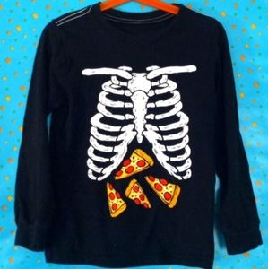 Carter's Pizza Skeleton Long Sleeve Black Halloween Boys shirt small size 6